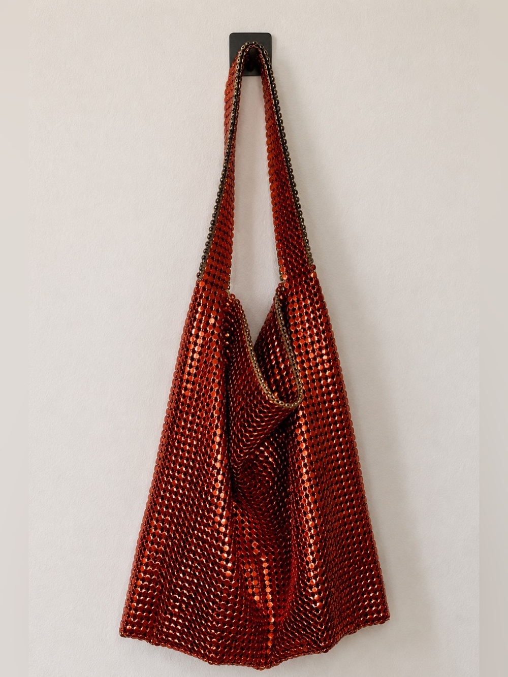 Rabanne Red Metallic Mesh Oversized Shoulder Tote Bag Chainmail Style